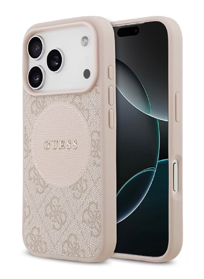 Guess MagSafe 4G PU Leather Case with Round Patch & Classic Logo for iPhone 17 Pro Max - Pink - Image 1